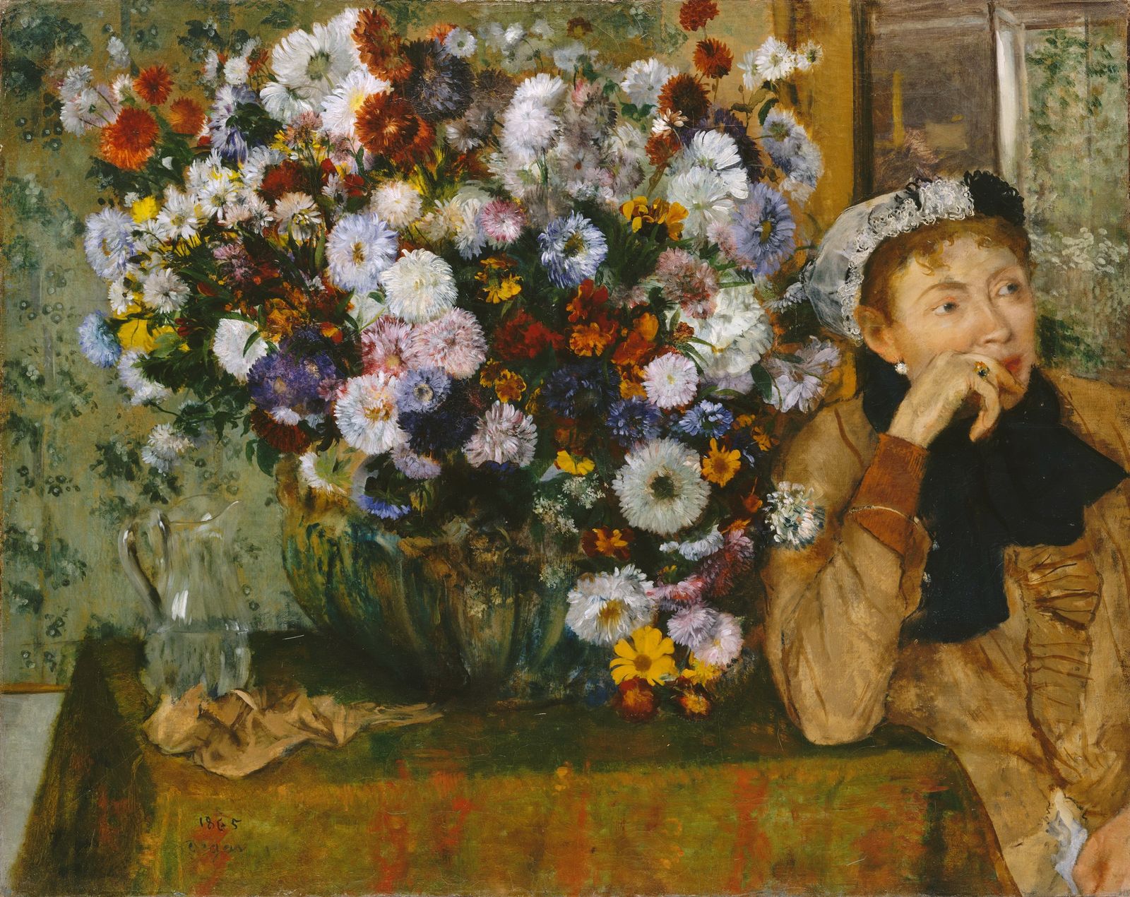 Эдгар Дега - Женщина, сидящая у вазы с цветами
